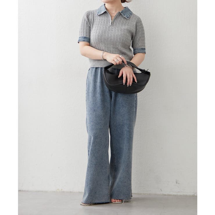 デニム切替ハーフジップ半袖ニット | RMAF　NICE CLAUP / OLIVE des OLIVE | 詳細画像15 