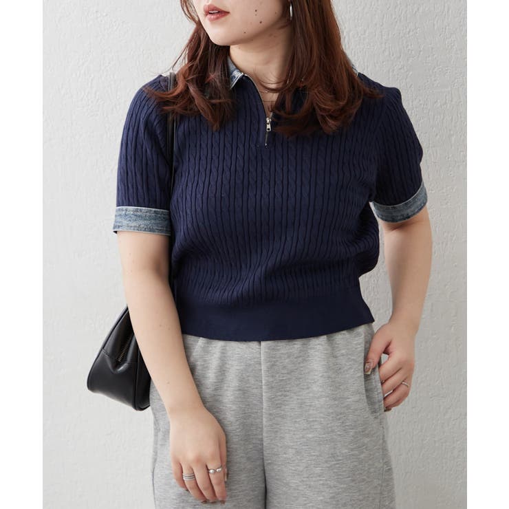 デニム切替ハーフジップ半袖ニット | RMAF　NICE CLAUP / OLIVE des OLIVE | 詳細画像17 