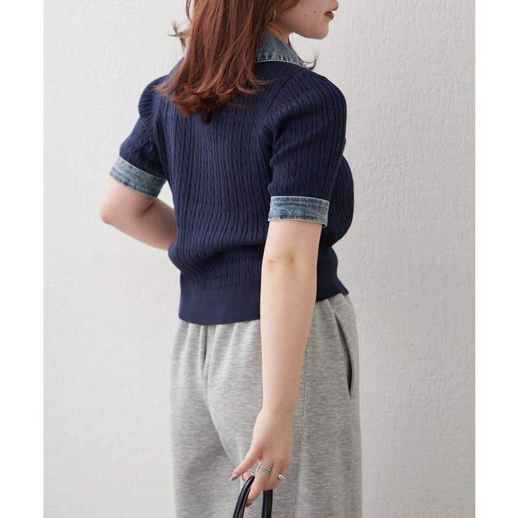 デニム切替ハーフジップ半袖ニット | RMAF　NICE CLAUP / OLIVE des OLIVE | 詳細画像18 