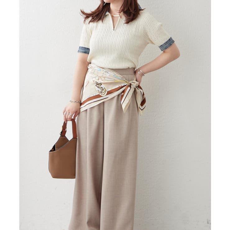 デニム切替ハーフジップ半袖ニット | RMAF　NICE CLAUP / OLIVE des OLIVE | 詳細画像4 