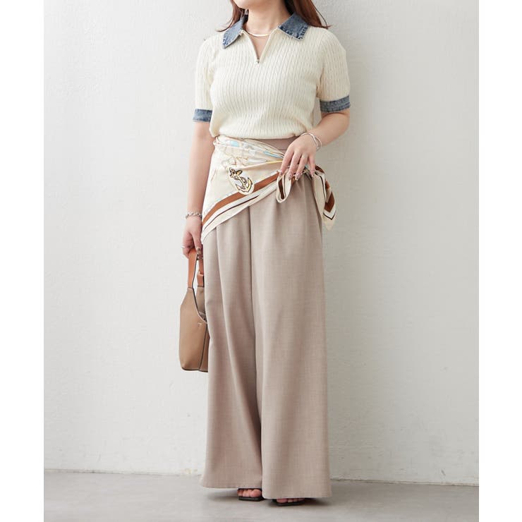 デニム切替ハーフジップ半袖ニット | RMAF　NICE CLAUP / OLIVE des OLIVE | 詳細画像5 