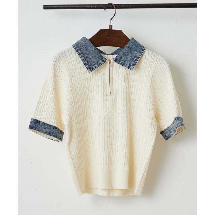 デニム切替ハーフジップ半袖ニット | RMAF　NICE CLAUP / OLIVE des OLIVE | 詳細画像21 