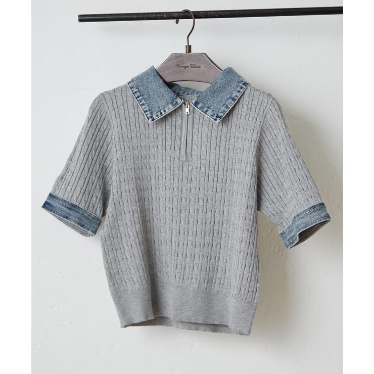 デニム切替ハーフジップ半袖ニット | RMAF　NICE CLAUP / OLIVE des OLIVE | 詳細画像22 