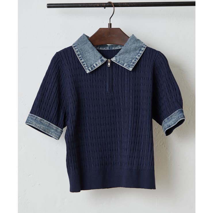 デニム切替ハーフジップ半袖ニット | RMAF　NICE CLAUP / OLIVE des OLIVE | 詳細画像23 