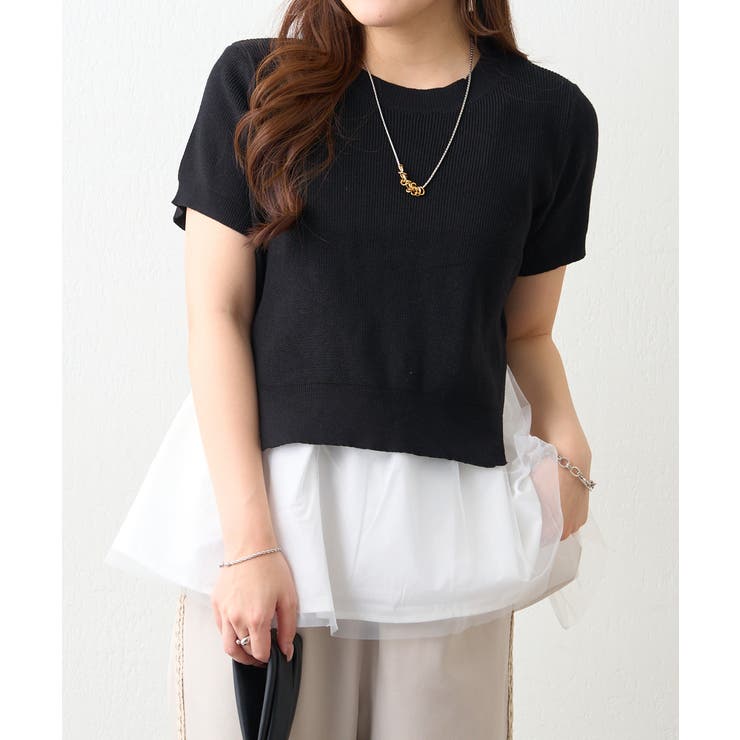 【セットアイテム】M/Lサイズ展開 半袖プルオーバー+ペプラムキャミ | NICE CLAUP / OLIVE des OLIVE　OUTLET | 詳細画像1 