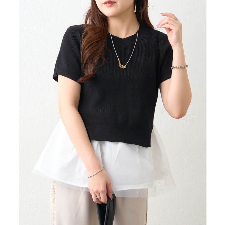 【セットアイテム】M/Lサイズ展開 半袖プルオーバー+ペプラムキャミ | NICE CLAUP / OLIVE des OLIVE　OUTLET | 詳細画像2 