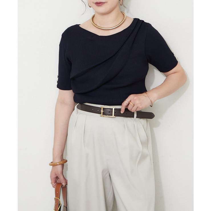 ネイビー | 【Web限定】冷感ウォッシャブルドレープ半袖ニット | NICE CLAUP / OLIVE des OLIVE　OUTLET