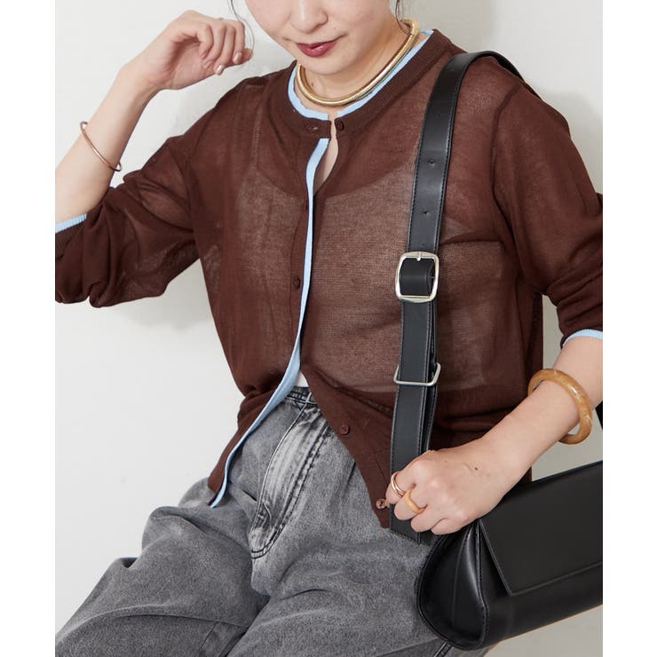 ブラウン | 配色シアーカーディガン | RMAF　NICE CLAUP / OLIVE des OLIVE