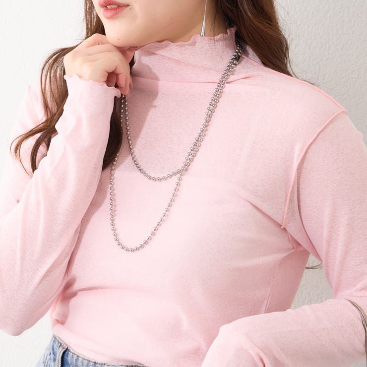 ピンク | 【4色展開】シアーネットボトルネックプルオーバー | RMAF　NICE CLAUP / OLIVE des OLIVE