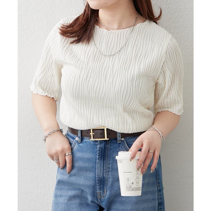 アイボリー | ウェーブジャガードTシャツ | RMAF　NICE CLAUP / OLIVE des OLIVE