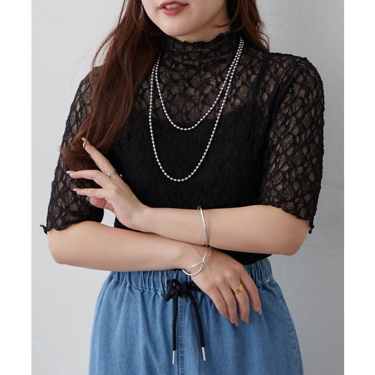 ブラック | ストレッチレースボトルネックプルオーバー | RMAF　NICE CLAUP / OLIVE des OLIVE