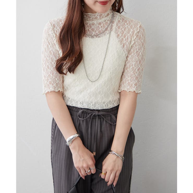 アイボリー | ストレッチレースボトルネックプルオーバー | RMAF　NICE CLAUP / OLIVE des OLIVE