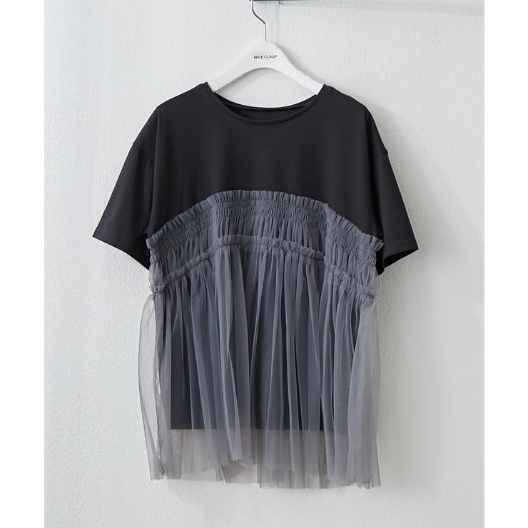 ブラック | 【Web限定】チュールドッキングTシャツ | NICE CLAUP / OLIVE des OLIVE　OUTLET