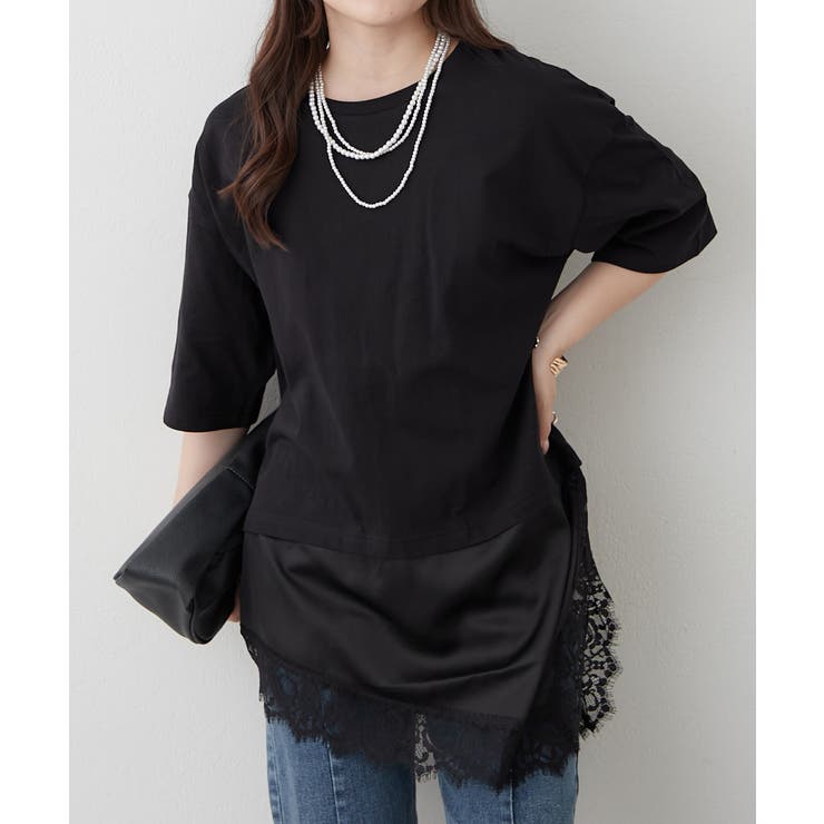 ブラック | レースドッキングTシャツ | RMAF　NICE CLAUP / OLIVE des OLIVE