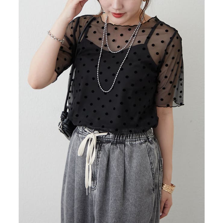 ブラック | 【セットアイテム】ドットプルオーバー+インナーキャミ | RMAF　NICE CLAUP / OLIVE des OLIVE