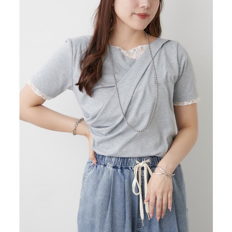 トップグレー | レースドッキングドレープTシャツ | RMAF　NICE CLAUP / OLIVE des OLIVE