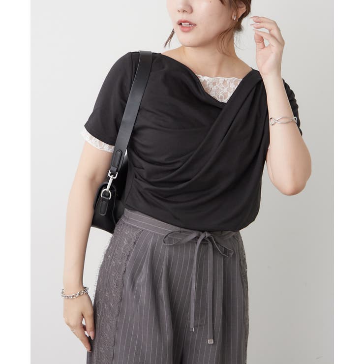 ブラック | レースドッキングドレープTシャツ | RMAF　NICE CLAUP / OLIVE des OLIVE