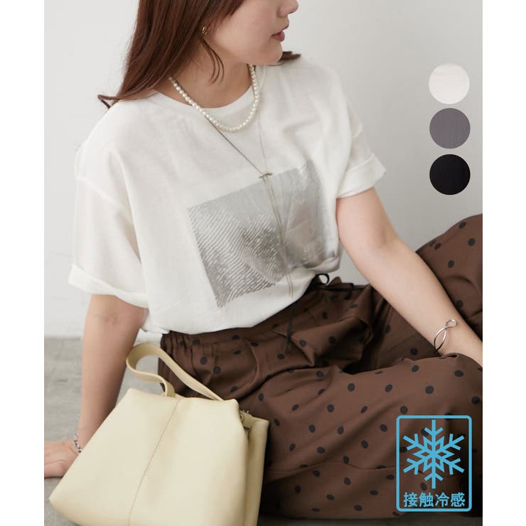 【接触冷感】カノコ箔かすれプリントTシャツ | RMAF　NICE CLAUP / OLIVE des OLIVE | 詳細画像1 