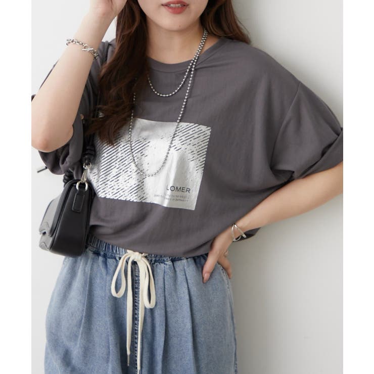 チャコール | 【接触冷感】カノコ箔かすれプリントTシャツ | RMAF　NICE CLAUP / OLIVE des OLIVE