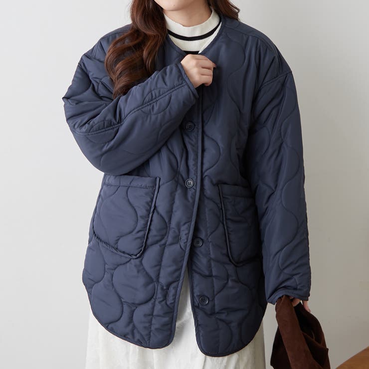 ネイビー | 軽くて暖かい、パイピングキルトジャケット | RMAF　NICE CLAUP / OLIVE des OLIVE