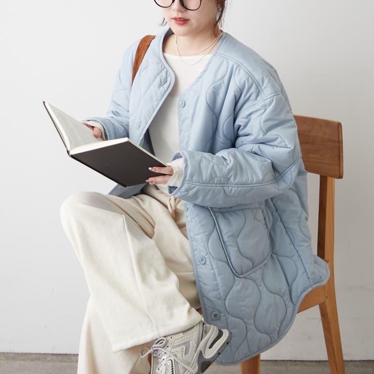 サックス | 軽くて暖かい、パイピングキルトジャケット | RMAF　NICE CLAUP / OLIVE des OLIVE