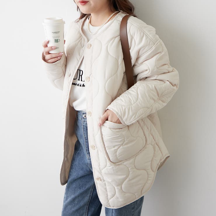 アイボリー | 軽くて暖かい、パイピングキルトジャケット | RMAF　NICE CLAUP / OLIVE des OLIVE