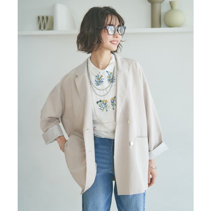 ベージュ | 【レーススカーフ付き】ビッグテーラージャケット | RMAF　NICE CLAUP / OLIVE des OLIVE