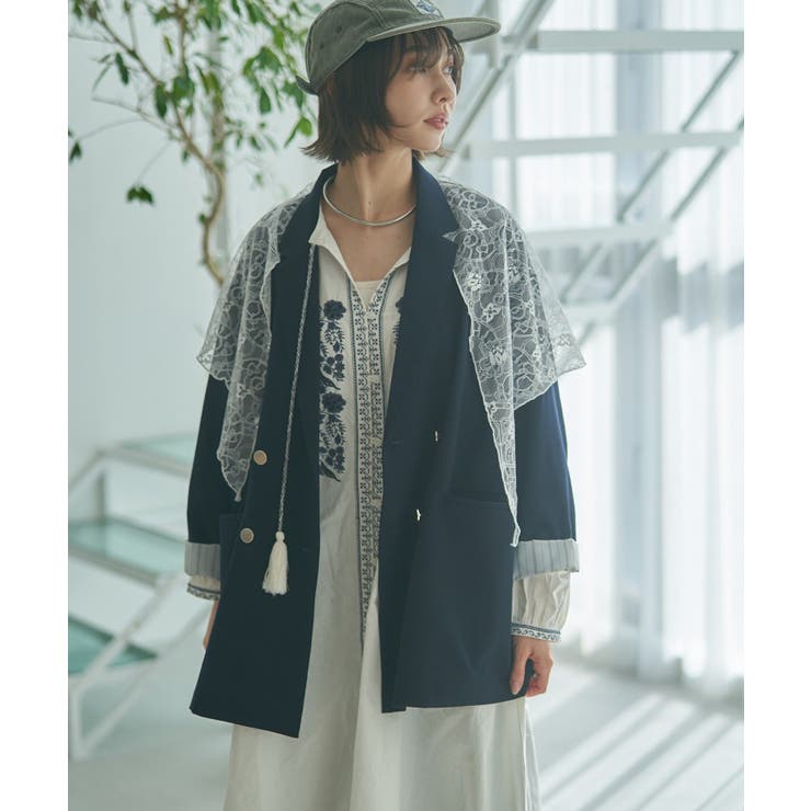 ネイビー | 【レーススカーフ付き】ビッグテーラージャケット | RMAF　NICE CLAUP / OLIVE des OLIVE
