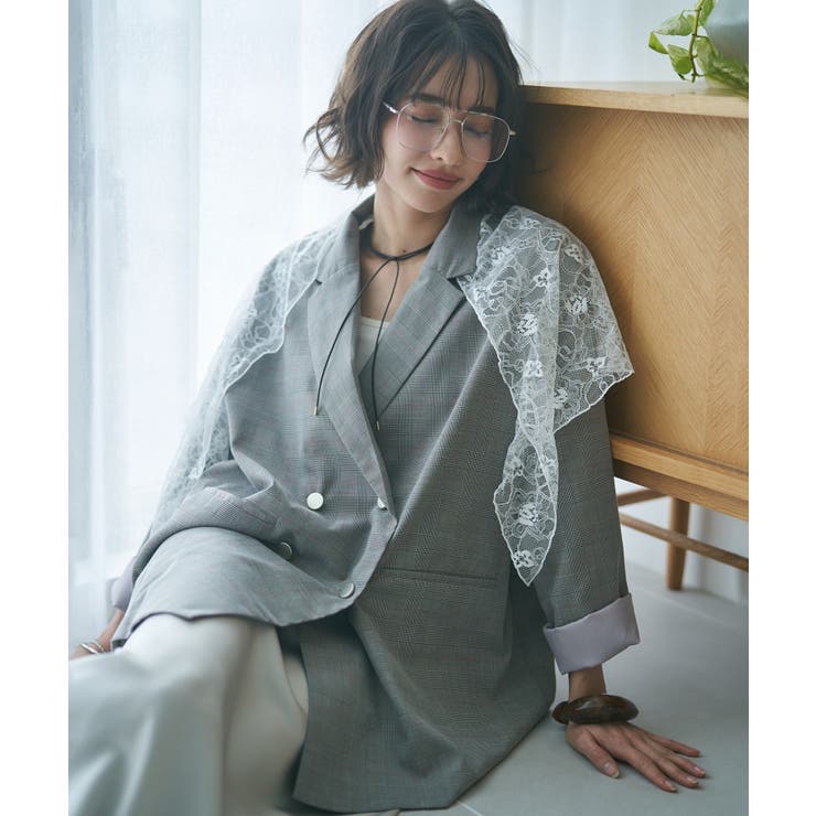 チェック | 【レーススカーフ付き】ビッグテーラージャケット | RMAF　NICE CLAUP / OLIVE des OLIVE