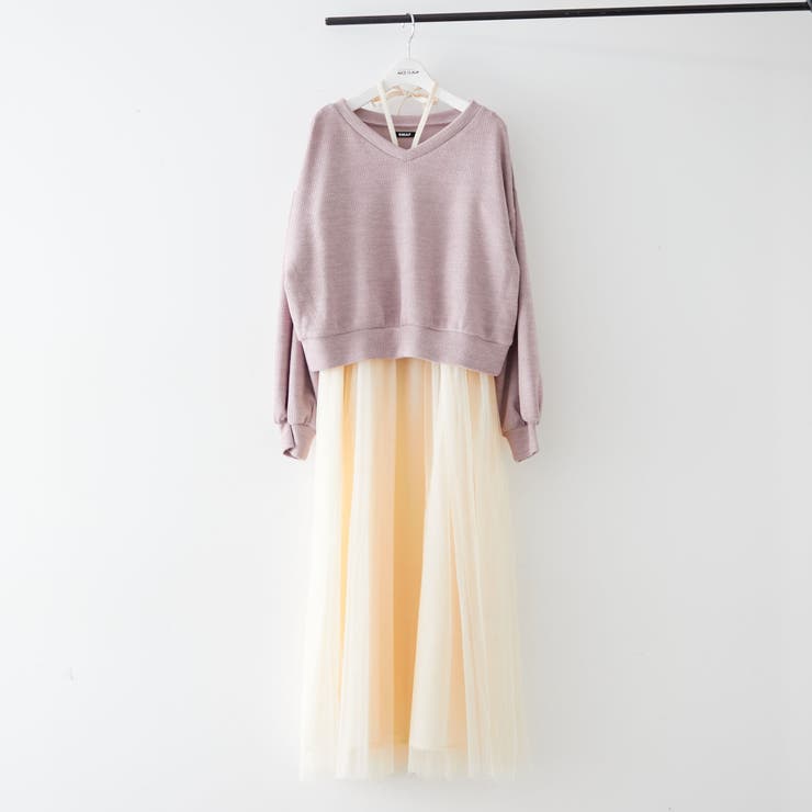 ピンクベージュ | 【セットアイテム】Vプルオーバー×キャミワンピース | RMAF　NICE CLAUP / OLIVE des OLIVE