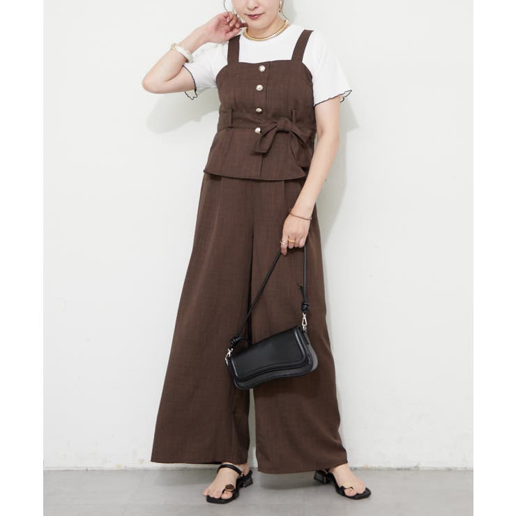 ブラウン | 【セットアップ】共ベルト付ジレ+ワイドパンツ | RMAF　NICE CLAUP / OLIVE des OLIVE