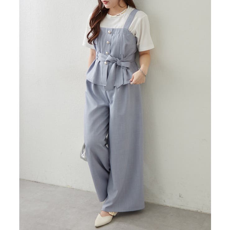 サックス | 【セットアップ】共ベルト付ジレ+ワイドパンツ | RMAF　NICE CLAUP / OLIVE des OLIVE