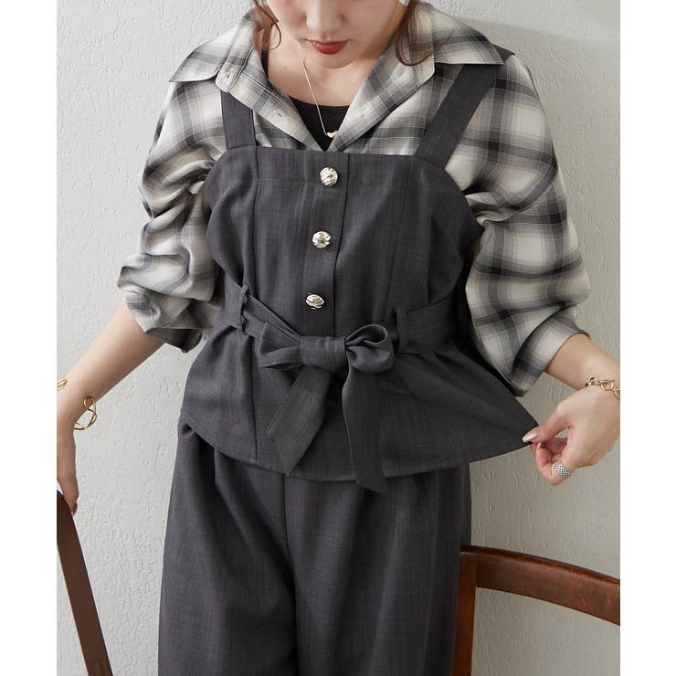 チャコール | 【セットアップ】共ベルト付ジレ+ワイドパンツ | RMAF　NICE CLAUP / OLIVE des OLIVE