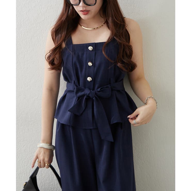 ネイビー | 【セットアップ】共ベルト付ジレ+ワイドパンツ | RMAF　NICE CLAUP / OLIVE des OLIVE