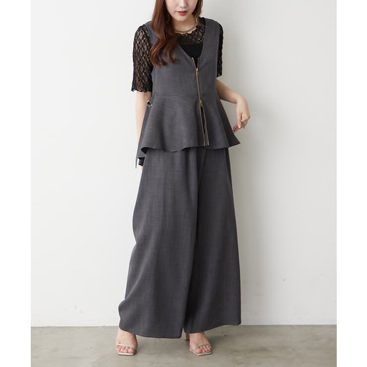 セットアップ】ダブルジップジレ+ワイドパンツ[品番：OLOW0017854