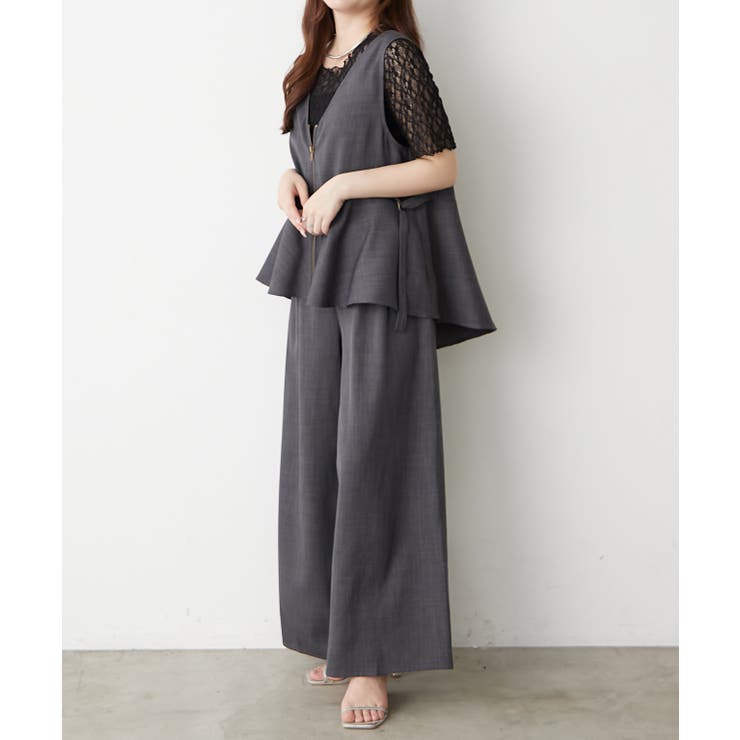 セットアップ】ダブルジップジレ+ワイドパンツ[品番：OLOW0017854