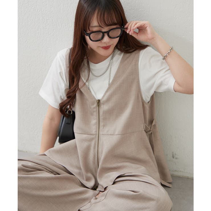 ベージュ | 【セットアップ】ダブルジップジレ+ワイドパンツ | RMAF　NICE CLAUP / OLIVE des OLIVE