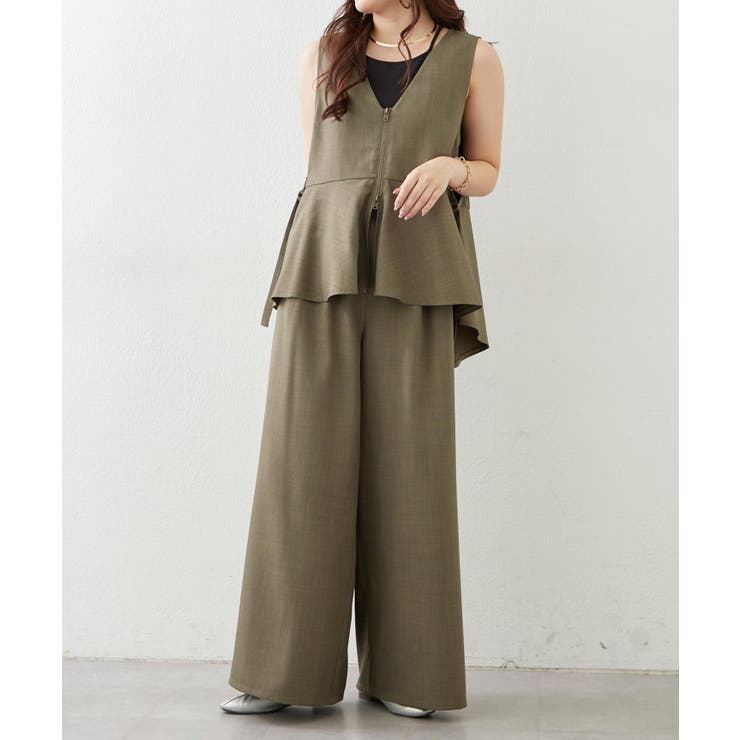 カーキ | 【セットアップ】ダブルジップジレ+ワイドパンツ | RMAF　NICE CLAUP / OLIVE des OLIVE