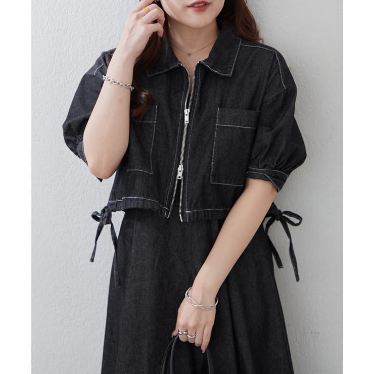 ブラック | 【セットアイテム】デニム5分袖ブルゾン+キャミワンピース | RMAF　NICE CLAUP / OLIVE des OLIVE