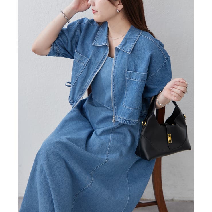 サックス | 【セットアイテム】デニム5分袖ブルゾン+キャミワンピース | RMAF　NICE CLAUP / OLIVE des OLIVE