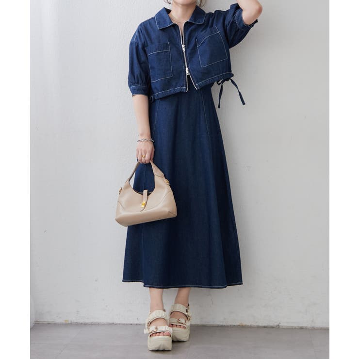 ネイビー | 【セットアイテム】デニム5分袖ブルゾン+キャミワンピース | RMAF　NICE CLAUP / OLIVE des OLIVE