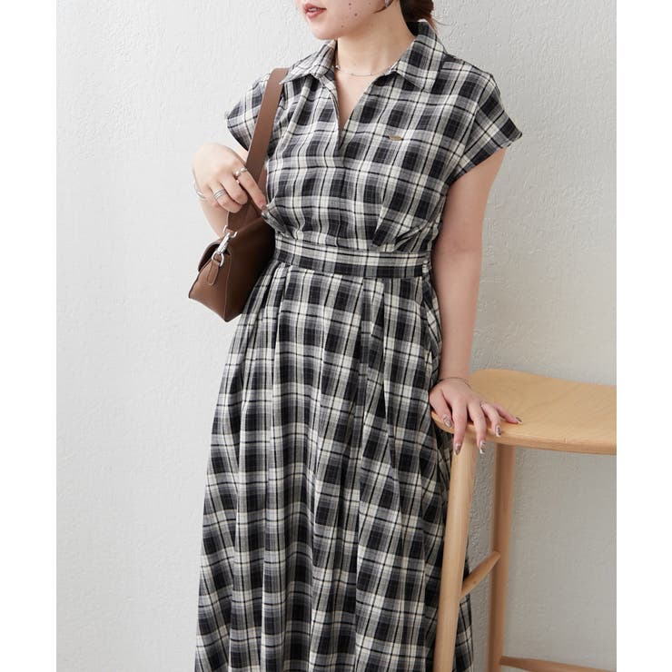 チェック | スキッパーフレンチスリーブワンピース | RMAF　NICE CLAUP / OLIVE des OLIVE