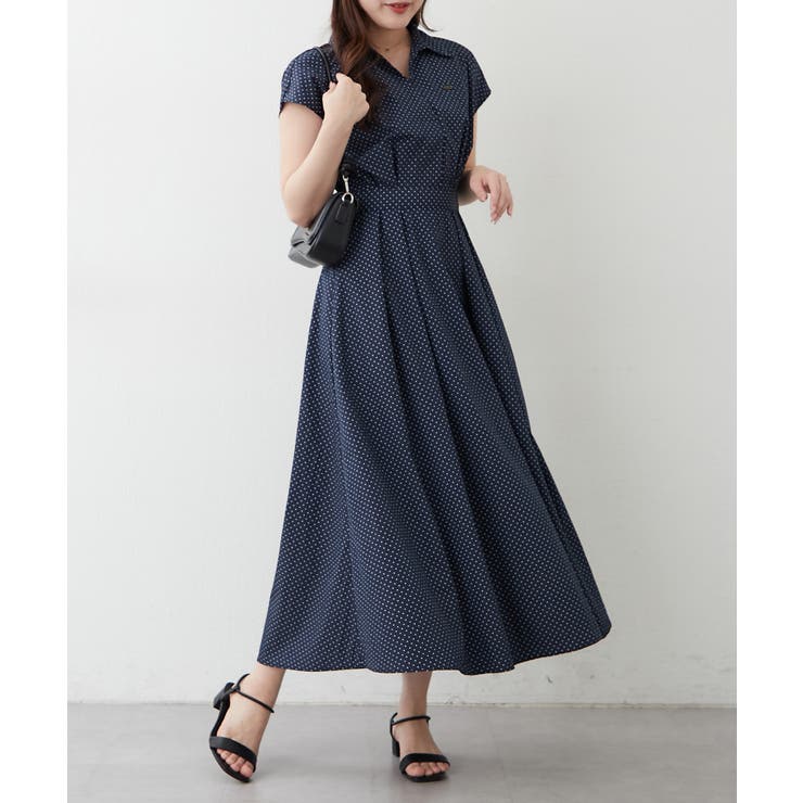 美シルエット】スキッパーフレンチスリーブワンピース[品番