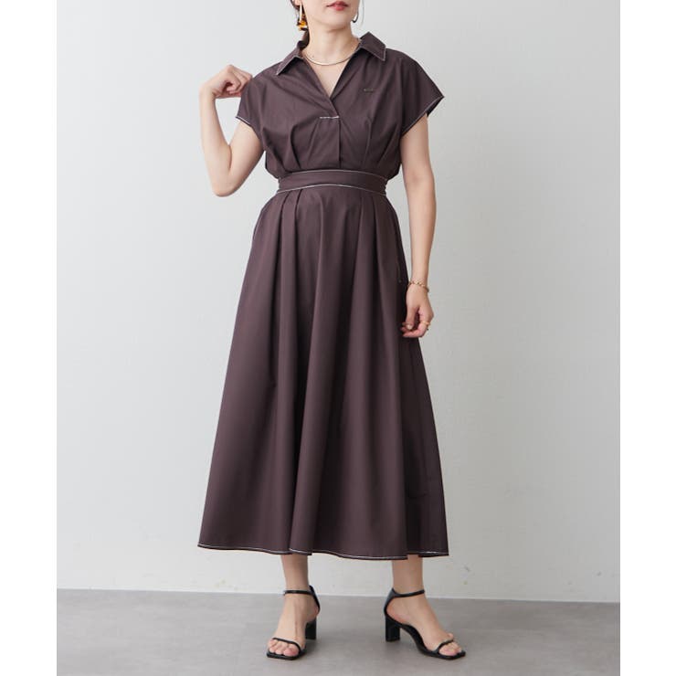 美シルエット】スキッパーフレンチスリーブワンピース[品番
