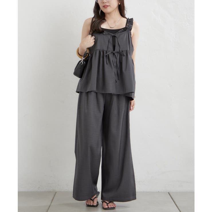 チャコール | 【セットアップ】リボンキャミ×ワイドパンツ | RMAF　NICE CLAUP / OLIVE des OLIVE