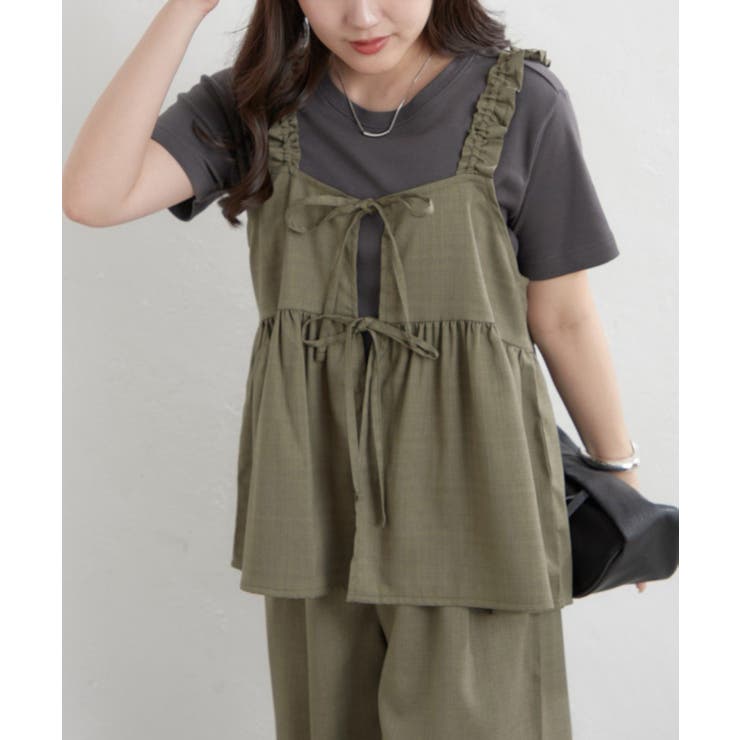 カーキ | 【セットアップ】リボンキャミ×ワイドパンツ | RMAF　NICE CLAUP / OLIVE des OLIVE