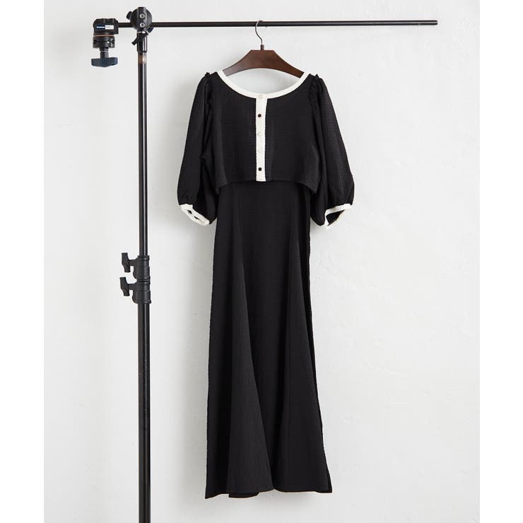 ブラック | 【Web限定】配色カットジャガードアンサンブル | NICE CLAUP / OLIVE des OLIVE　OUTLET