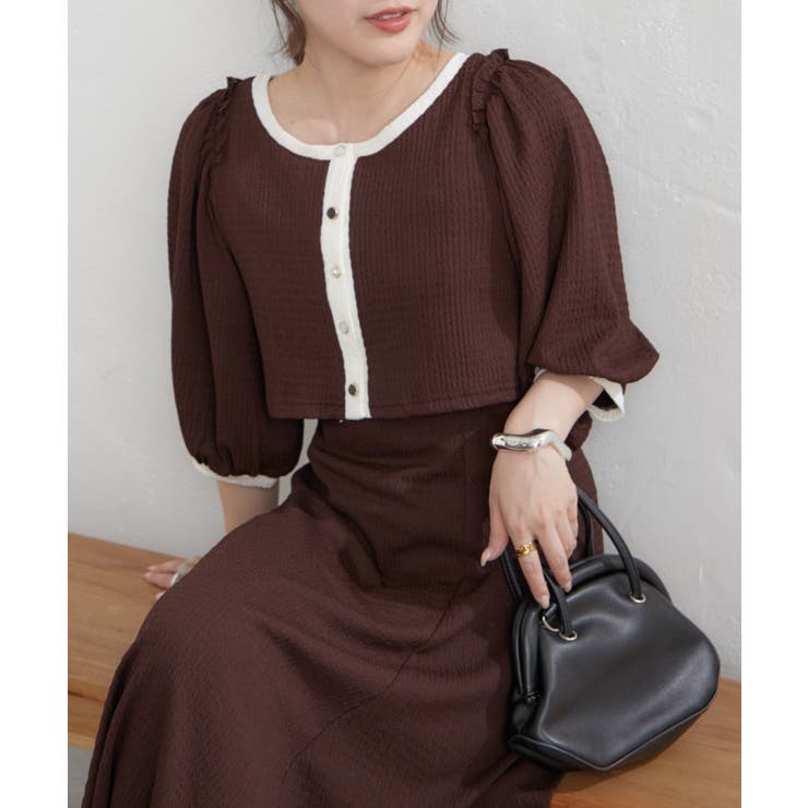 ブラウン | 【Web限定】配色カットジャガードアンサンブル | NICE CLAUP / OLIVE des OLIVE　OUTLET