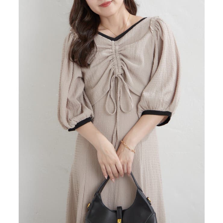 グレージュ | 【Web限定】配色カットジャガードアンサンブル | NICE CLAUP / OLIVE des OLIVE　OUTLET