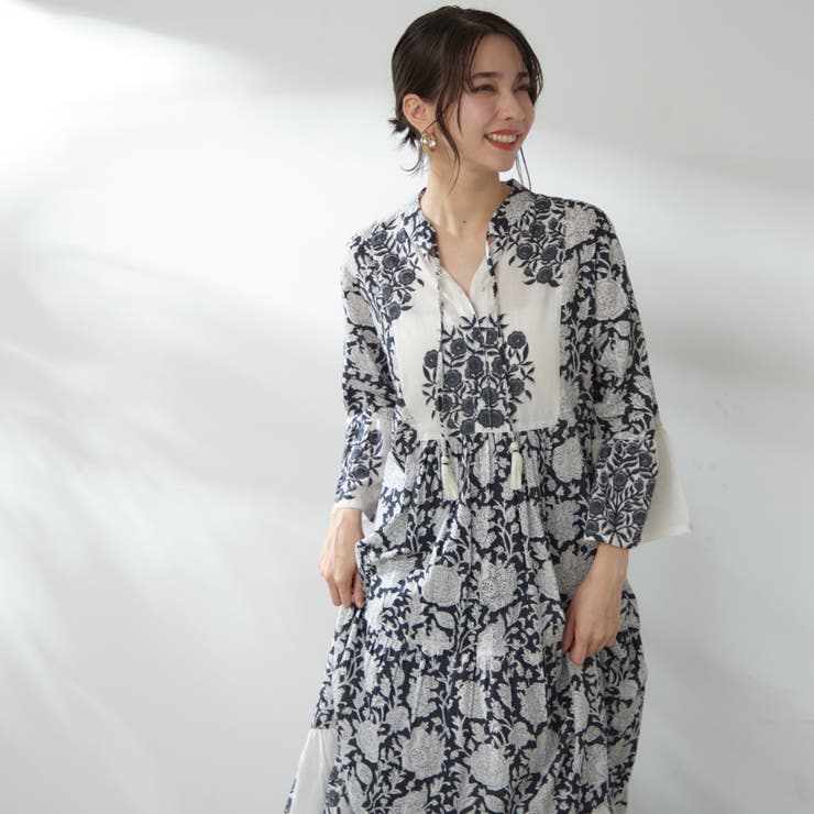 【nane】インド綿 総柄ワンピース | RMAF　NICE CLAUP / OLIVE des OLIVE | 詳細画像2 